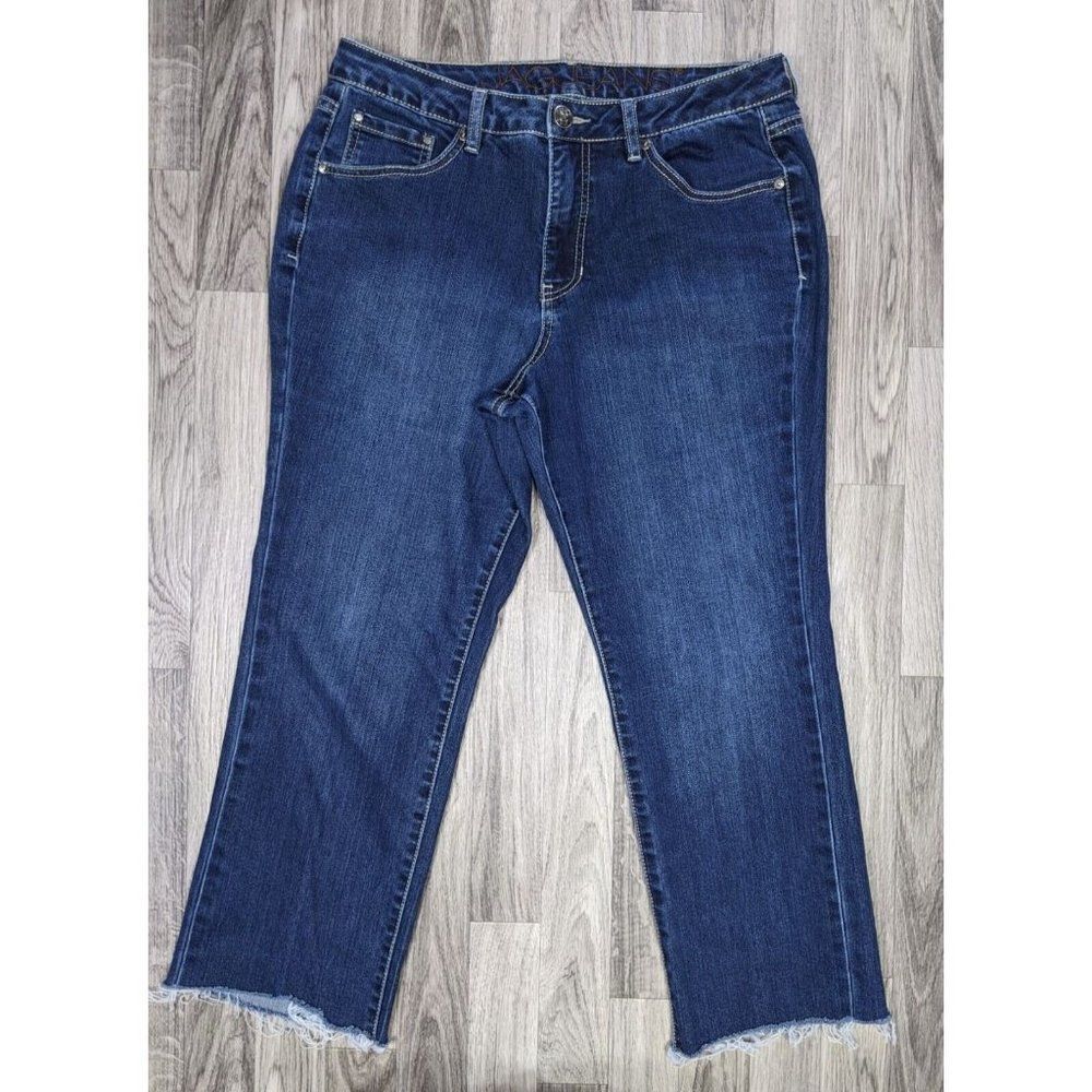 Jag Jeans Womens Size 14 Petite Embroidered Rhinestones Cropped Denim Blue Jeans